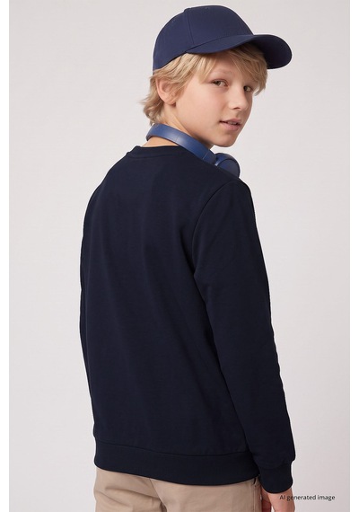 Lacivert Standart Fit Baskılı O Yaka Erkek Çocuk Sweatshirt - 11322