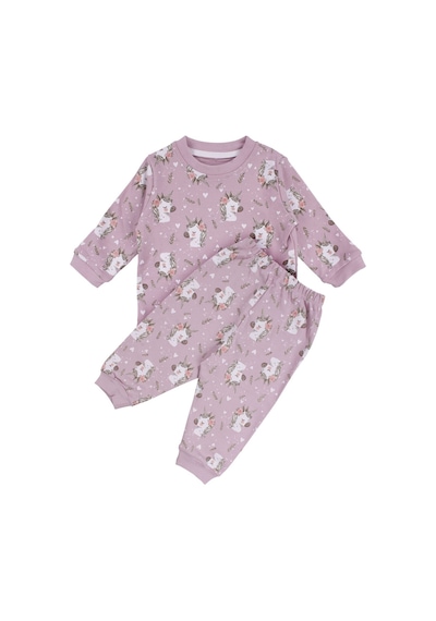 Bebegen Kız Bebek Mor Unicorn Baskılı Pijama Takımı Çok Renkli