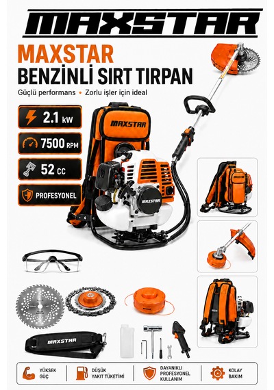 Maxstar MXSBT5221 52CC 2.1KW Benzinli Sırt Tırpanı