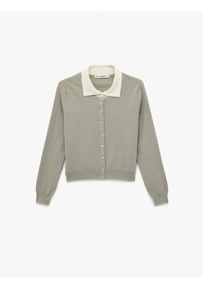 Koton Uzun Kollu Basic Düğmeli Slim Fit Gömlek Yaka Hırka Gri 6sal90018ıt Gri