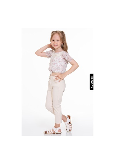 Xo Kids Pamuklu Çiçekli Dantel Yakalı Kız Çocuk Bluz 4-8 Yaş 34552 Ekru - Pudra