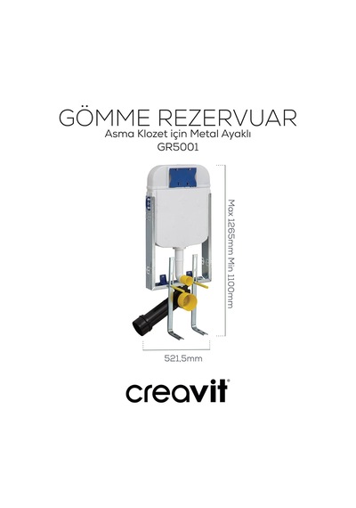 Creavit Gömme Rezervuar 3/6 Asma Klozet Uyumlu Metal Ayaklı Beyaz