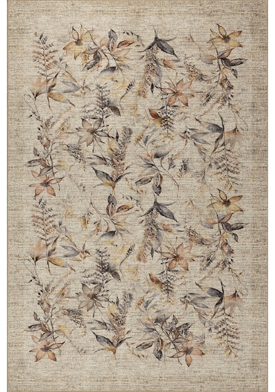 Artloop Florart Bej / Kahverengi Vintage Dokulu Çiçek Desenli Dokuma Tabanlı Şönil Halı Al 468 Bej - Kahverengi
