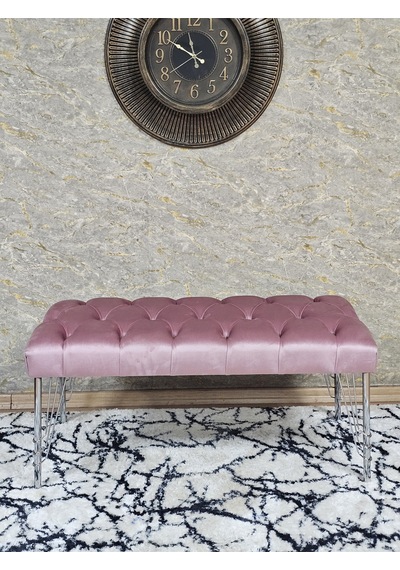 Zafir Krom Tel Ayaklı 90 Cm Puf Bench - Puf - Bench - Kasalı Oturak - Oturak - Yatak Ucu Puf Pembe