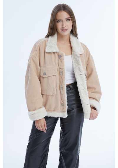 Selectmoda Kadın Çift Cepli İçi Kürklü Fitilli Mont Somon