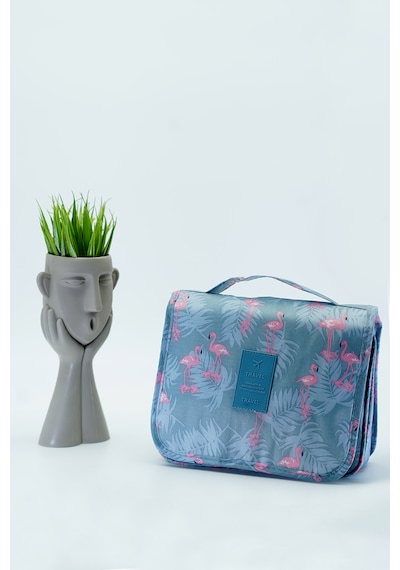 Çok Fonksiyonlu Askılı Makyaj Çantası Flamingo Desen Büyük Boy