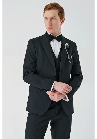 İmza Siyah Çıkarılabilir Kırlangıç Yaka Yelekli Likralı 6 Drop Slim Fit Smokin Damatlık 1001240200-Siyah İmza Siyah Çıkarılabilir Kırlangıç Yaka Yelekli Likralı 6 Drop Slim Fit Smokin Damatlık 1001240200-Siyah