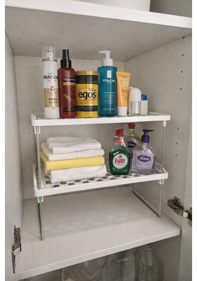 Modern Mutfak Rafı Metal Ayaklı Çok Amaçlı Organizer 2 Adet Beyaz