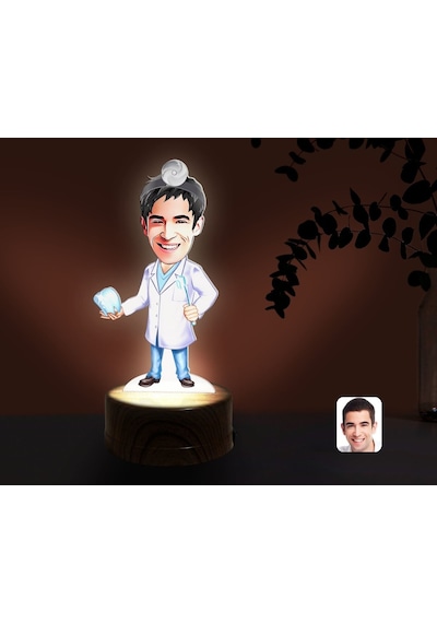 Kişiye Özel Erkek Diş Hekimi Karikatürlü Dekoratif 3D Biblo Led I(481494926) Çok Renkli