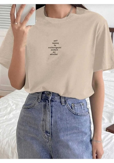 Kozia Outdoors Malkoçbey The Pover Baskili Oversize Unisex Basic T-shirt Bej