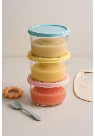 Poomy 3'lü Bebe Mama Kabı Sızdırmaz Kapaklı 175ml Saklama Kabı, Can.mt.023 Genel