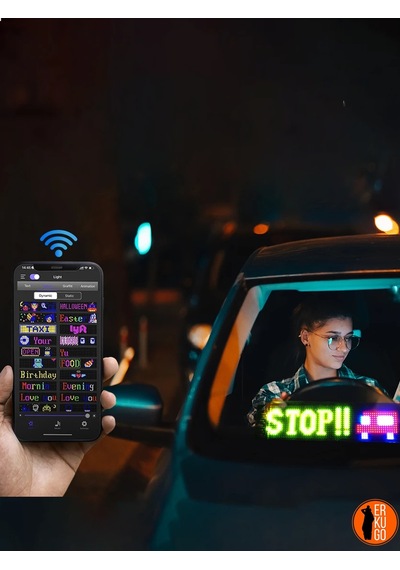 Telefon App Kontrollü Programlanabilir Araba Led Ekranı, Uzaktan Kumandalı Kayan Yazı Emoji Led