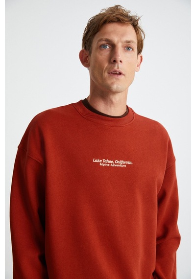 Grimelange LAMPARD ERKEK 3 İplik Bisiklet Yaka Kiremit Rengi Sweatshirt