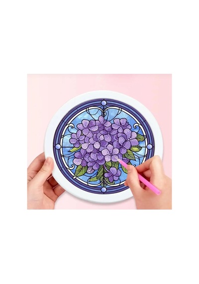 5d Elmas Taş İşleme Kiti 20x20 Cm Yuvarlak Çerçeveli Mor Menekşe Desen Diamond Painting
