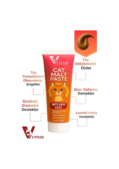 Tüy Dökülme Engelleyici Malt Paste Tüy Yumağı Ve Kusma Önleyici Multivitamin Kedi Malt Macun 100 Gr