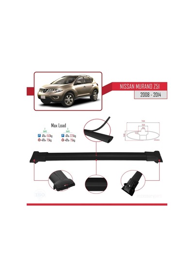 Nissan Murano Z51 2008-2014 Arası İle Uyumlu Fly Model Ara Atkı Tavan Barı Siyah