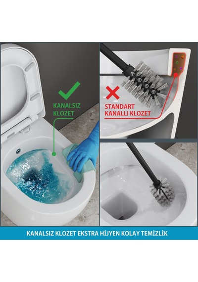 Aqua Bagno Cocon 2.0 Kanalsız Asma Klozet 49 Cm Yavaş Kapanır Kapaklı 2 Parça Set Beyaz Beyaz