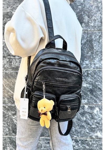 Just Polo Kadın Siyah Orijinal İthal Çok Gözlü Su Geçirmez Ultra Hafif Sırt Çantası Shopper