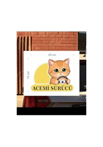 Parti Tasarla Acemi Sürücü Sevimli Kedi Araba Etiketi & Sticker Çok Renkli Abanoz