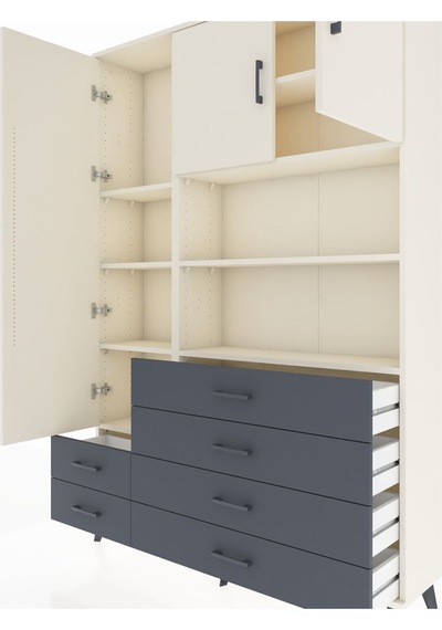 Arges Dolap 8 Raflı 6 Çekmeceli 3 Kapaklı 132x30x195 Aytaşı-aytaşı/antrasit Aytası/antrasıt