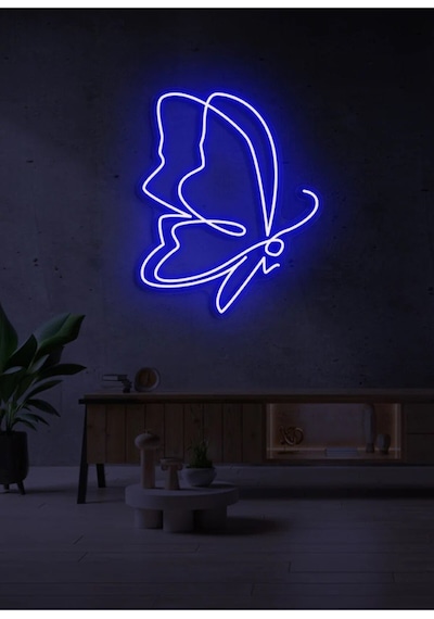 Kelebek Figürlü Neon Tabela Mavi