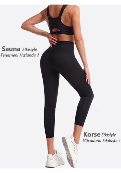 Mistirik Sauna-tayt Model Yağ Yakan  Iki Beden Incelten Yüksek Bel Agraflı Sauna Termal Tayt SiYAH