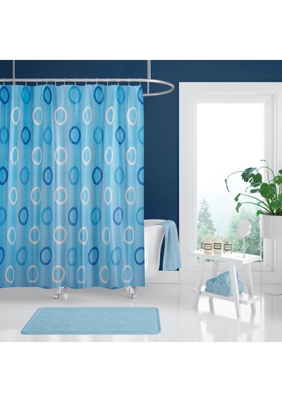 Banyo Perdesi 2x120x200 Çift Kanat Duş Perdesi Halka Hediyeli Duşakabin Perdesi 5033 Mavi Mavi