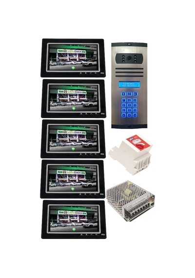 5 Daire Nts 2015-s 7'' Görüntülü Diafon Siyah-8003 Tuş Takımlı Şifreli Zil Panelli Set
