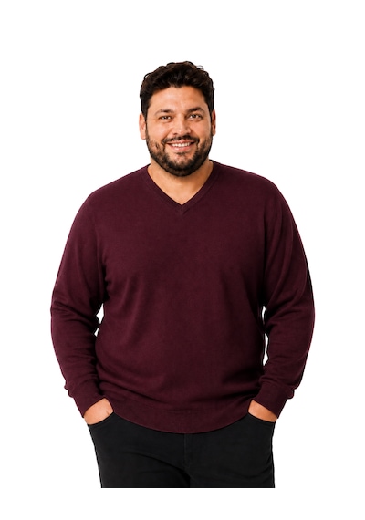 Battalmoda Erkek Büyük Beden Bordo V Yaka Pamuklu Kazak 3xl-4xl-5xl-6xl