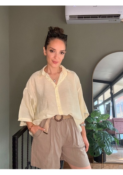 Ali Butik Sarı Kısa Kollu Rahat Kalıp Dökümlü Gömlek