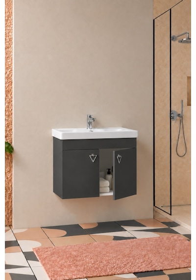 Kemer 60 Cm, Alt Banyo Dolabı, Lavabolu, Antrasit, Kapaklı Banyo Dolabı, Seramik Lavabo Dahil, Mdf Kemer 60 Cm, Alt Banyo Dolabı, Lavabolu, Antrasit, Kapaklı Banyo Dolabı, Seramik Lavabo Dahil, Mdf