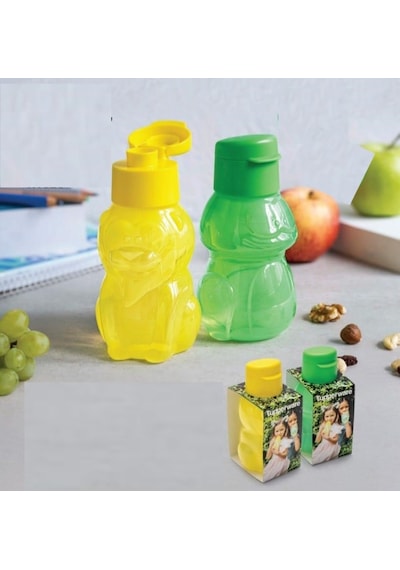 Tupperware Eco Şişe 350ml Sarı Aslan Ve Yeşil Kurbağa İkili Set Matara Suluk Sarı