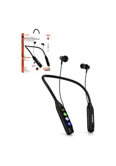 Exenar - Siyah - Boyun Bantlı Ultra Hd Bluetooth Kablosuz Kulaklık Type-c Dijital Ekran Tf Kart 2800 Mah 600 Saat