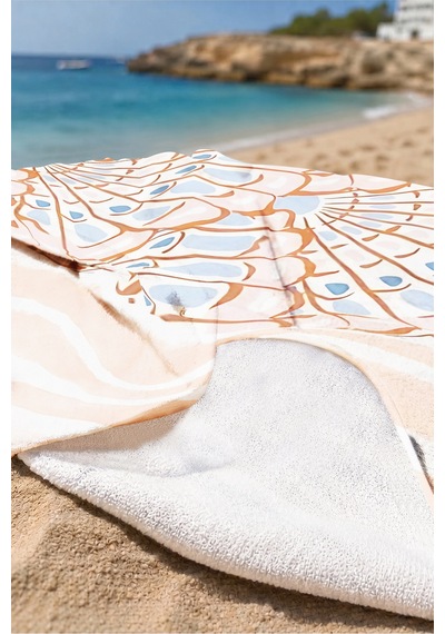 Deniz Kabuğu Çizgili Bohem Plaj Havlusu - Pastel Akdeniz Modern Hızlı Kuruyan Mikrofiber Havlu Dalgın Dalgası