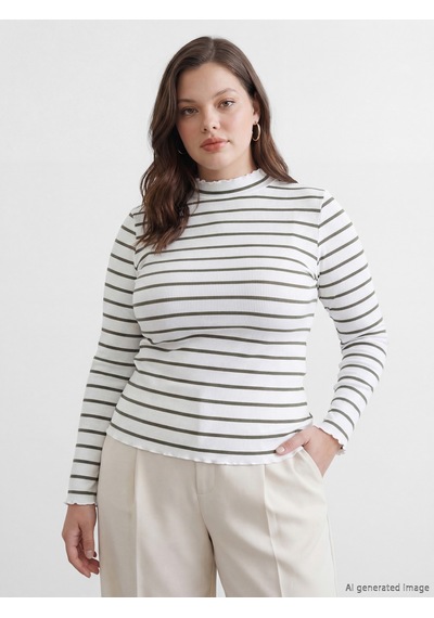 Lcw Modest Yeşil Dik Yaka Çizgili Kadın Body