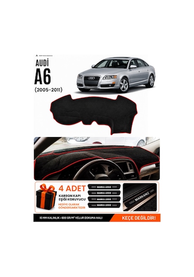 Audı A6 2005-2011 Uyumlu Torpido Koruma, Torpido Örtüsü, Torpido Kılıfı - Siyah-kırmızı - Au004