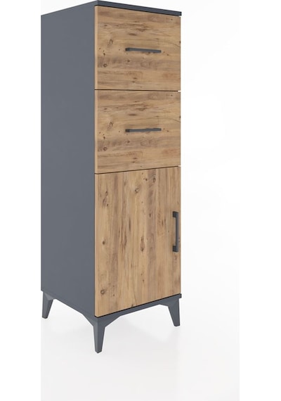 Hyperion Dolap Tek Raflı 2 Çekmeceli Tek Kapaklı 44x44x134 Antrasit-çam Antrasit
