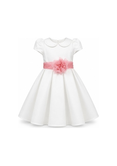 Babyhola Kız Çocuk Sade Beyaz Saten Abiye Elbise Balo Elbisesi 7152 Pembe