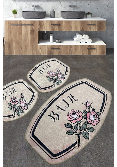 Mand Banyo Halısı Djt 3 Lü Set Banyo Halısı Paspas Yıkanabilir Kaymaz Çok Renkli