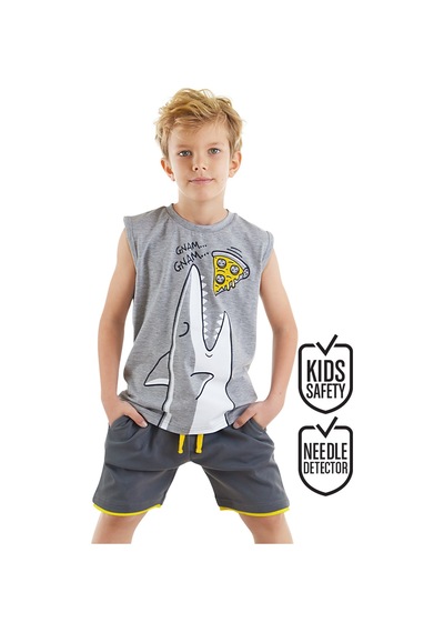 Denokids Pizzacı Köpekbalığı Erkek Çocuk Yazlık Kolsuz T-shirt Şort Takım
