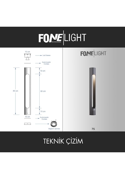 FoneLight Velora 80 cm LED Bahçe Aydınlatma Direği Antrasit Alüminyum IP65 Peyzaj Yürüyüş Yolu Aydınlatması 3000K