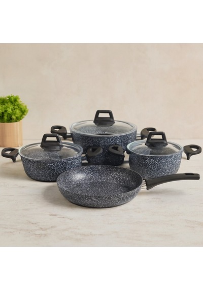 7 Parça Granit Tencere Ve Tava Seti 20-24cm Derin, 27cm Cam Kapak, 26cm Tava Çr