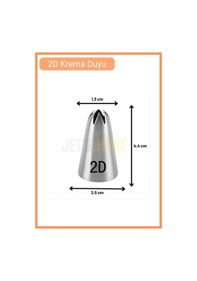 2d Kapalı Yıldız Desen Krema Duyu Büyük Boy Pasta Duyu Paslanmaz Çelik Krema Torbası Ucu 2.5x1.3x4.4 Cm Metalik Gri