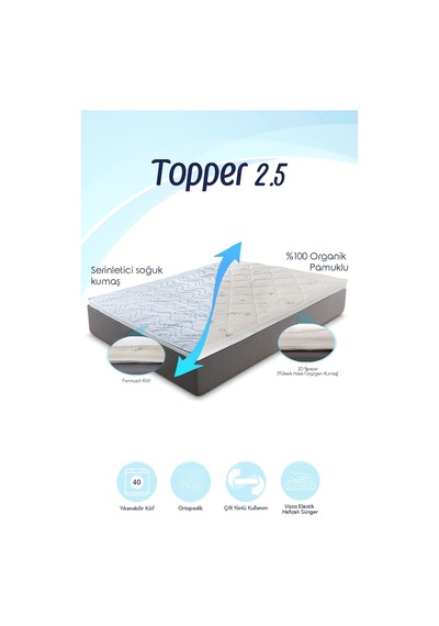 Topper 2.5 - Serinletici Soğuk & Organik Pamuk Kılıflı Visco Yatak Pedi - Soft %100 Visco Sünger Renkli Topper 2.5 - Serinletici Soğuk & Organik Pamuk Kılıflı Visco Yatak Pedi - Soft %100 Visco Sünger Renkli