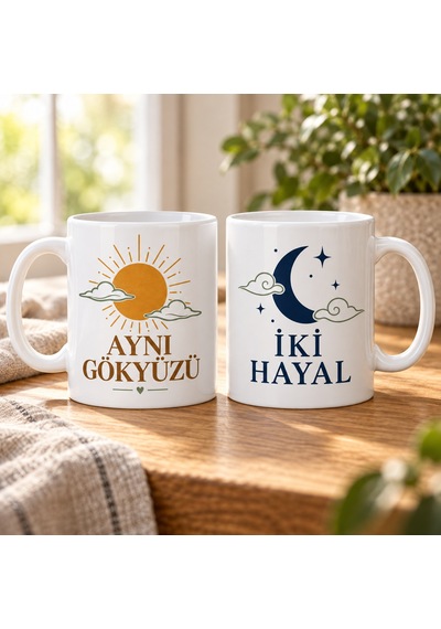 Bezos Aynı Gökyüzü İki Hayal 2'li Porselen Kupa Seti - Model 313 Dfnbez
