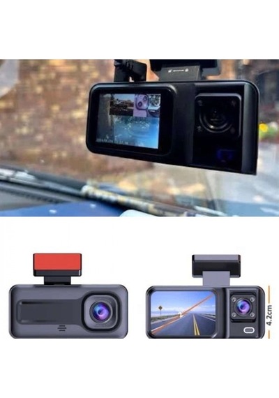 1080p Üç Kameralı Araç Dvr Sürüş Kaydedici 2 İnç Ips Ekran 170 Geniş Açı Ön İç Arka Kamera Sistem
