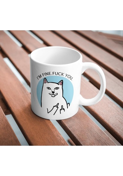 Kedi Baskılı İyiyim Ben Komik Kupa Bardak Hediyelik Çay Kahve Kupası Coffee Mug Beyaz - Çok Renkli