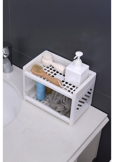 2 Katlı Düzenleyici Raf Çok Amaçlı Mutfak Banyo Sabunluk Beyaz