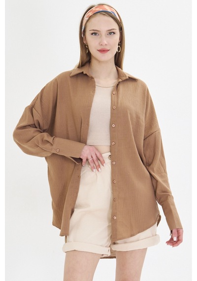 Armonika Kadın Açık Kahve Oversize Dokulu Keten Görünümlü Geniş Manşetli Gömlek Arm-24k001001 Açık Kahverengi Armonika Kadın Açık Kahve Oversize Dokulu Keten Görünümlü Geniş Manşetli Gömlek Arm-24k001001 Açık Kahverengi