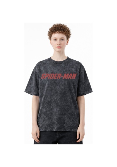 Spider-man Süper Kahraman Örümcek Adam Baskılı Unisex Oversize Vi Siyah